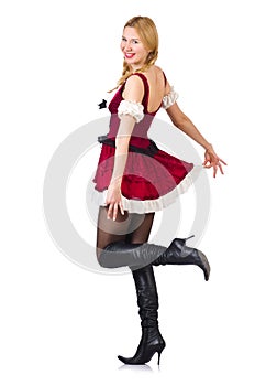 Woman in bavarian costume isolated on white