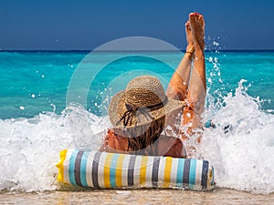 Woman at the beach in Greece