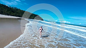 Woman At Beach At Itacare In Bahia Brazil. Tourism Landscape.