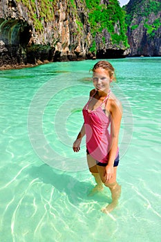 Woman on beach, Phi Phi Islands, Thailand