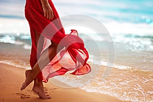 Woman at the Beach with a red skirt