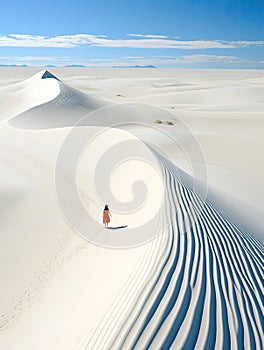 woman beach sand paradise ocean sea back drone top view waves silence serenity zen tranquility