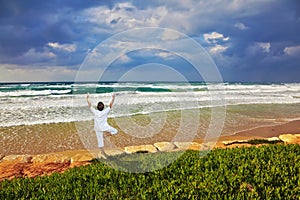 The woman in beach in Tel Aviv