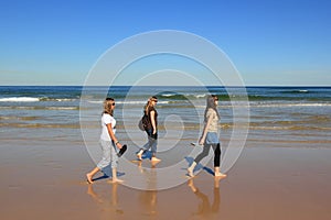 Woman beach walk barefoot relaxed women