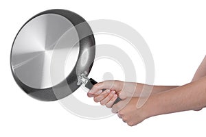 Woman beating with a frying pan