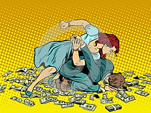 Woman beats man in fight for the money photo