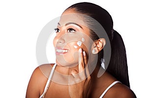 Woman beaty facial moisturizing exfoliating lotion photo