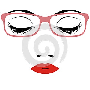 Woman beautiful closed eyes with glasses.