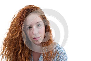 Woman with beautiful hair. A redheaded teenager has curly hair a