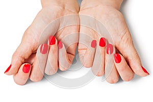 Woman with beautiful manicured red fingernails