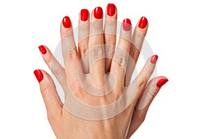 Woman with beautiful manicured red fingernails