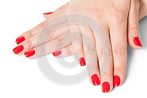 Woman with beautiful manicured red fingernails