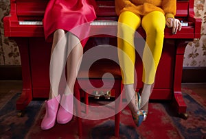 woman young modern colourful legs red beauty piano fashion trend elegant. Generative AI.