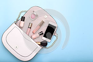 Woman Beauty Accessories.blue background