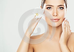 Woman Beauty Face Care, Model Touching Neck, Beautiful Model Skin Treatment and Cosmetic