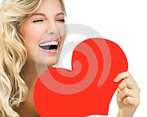 Woman beauty face red heart valentine`s love