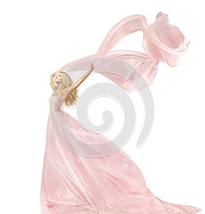 Woman Beauty Fashion Dress, Girl In Silk Gown Waving On Wind