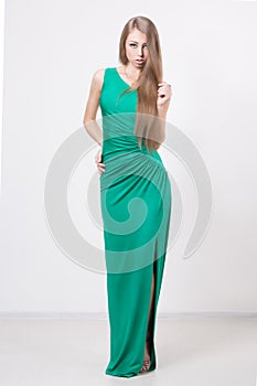 Woman in beauty fashion green dress