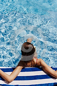 Woman beauty leisure pool summer blue vacation water