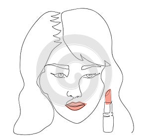 Woman beauty and lipstick, line art hand draw sketch