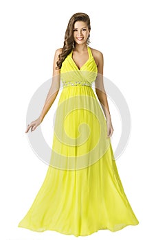 Woman Beauty Long Fashion Dress, Elegant Girl Yellow Summer Gown