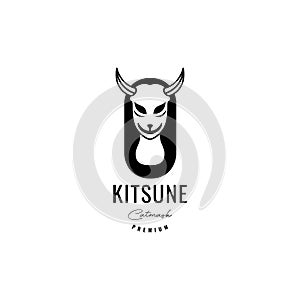 Woman beauty with mask kitsune culture logo design vector