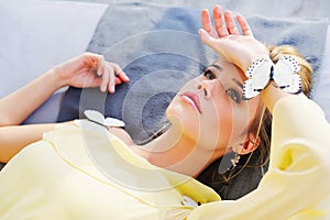 Woman beauty portrait with butterflies