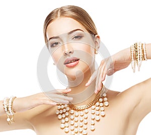 Woman Beauty Portrait, Fashion Model Jewelry necklace bracelet