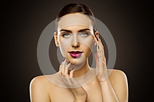 Woman Beauty Portrait, Makeup Lips and Nails, Skin Care Make Up