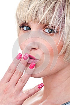 Woman beauty portrait with manicured nails