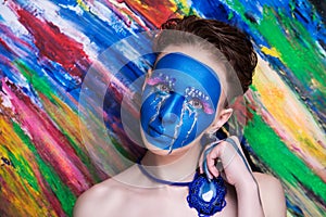 Woman blue art make up