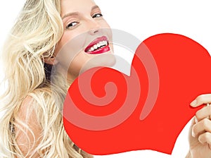 Woman beauty red heart valentine`s love