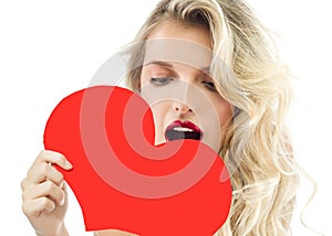 Woman beauty red heart valentine`s love