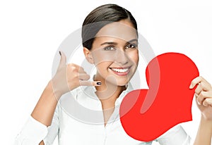 Woman beauty with red heart valentine`s love