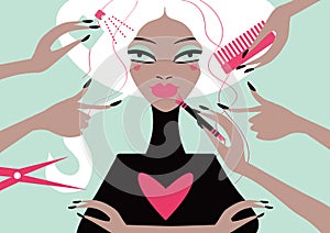 Woman in a beauty salon. Conceptual illustration magazine cover