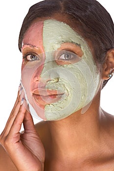 Woman in beauty spa experimental facial treatment