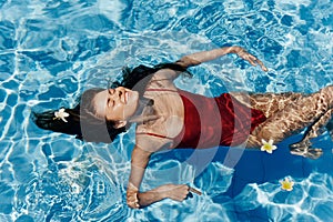 Woman beauty summer water blue body sport female swim lifestyle bikini person pool