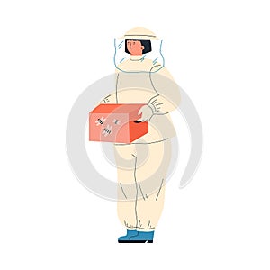 Woman beekeeper or apiarist cartoon character flat vector illustration isolated.