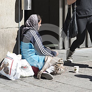 Woman beggar Stockholm