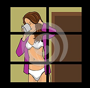 woman being observed through a window photo