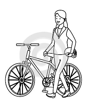 Woman with bicicle black and white photo