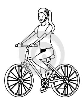 Woman with bicicle black and white photo