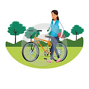 Woman with bicicle parkscape