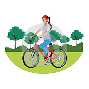 Woman with bicicle parkscape photo