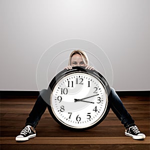 Woman with a big clock: Time Concept