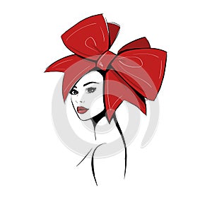 Woman in big red bow