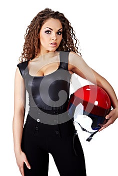 Woman with biker helmet