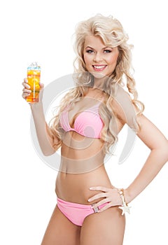 Woman in bikini with cocktail