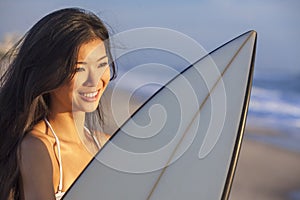 Woman Bikini Surfer & Surfboard Sunset Sunrise Beach