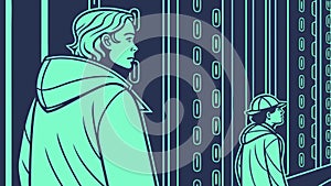 Woman and binary code: digital identity and data, vector design Generative AI